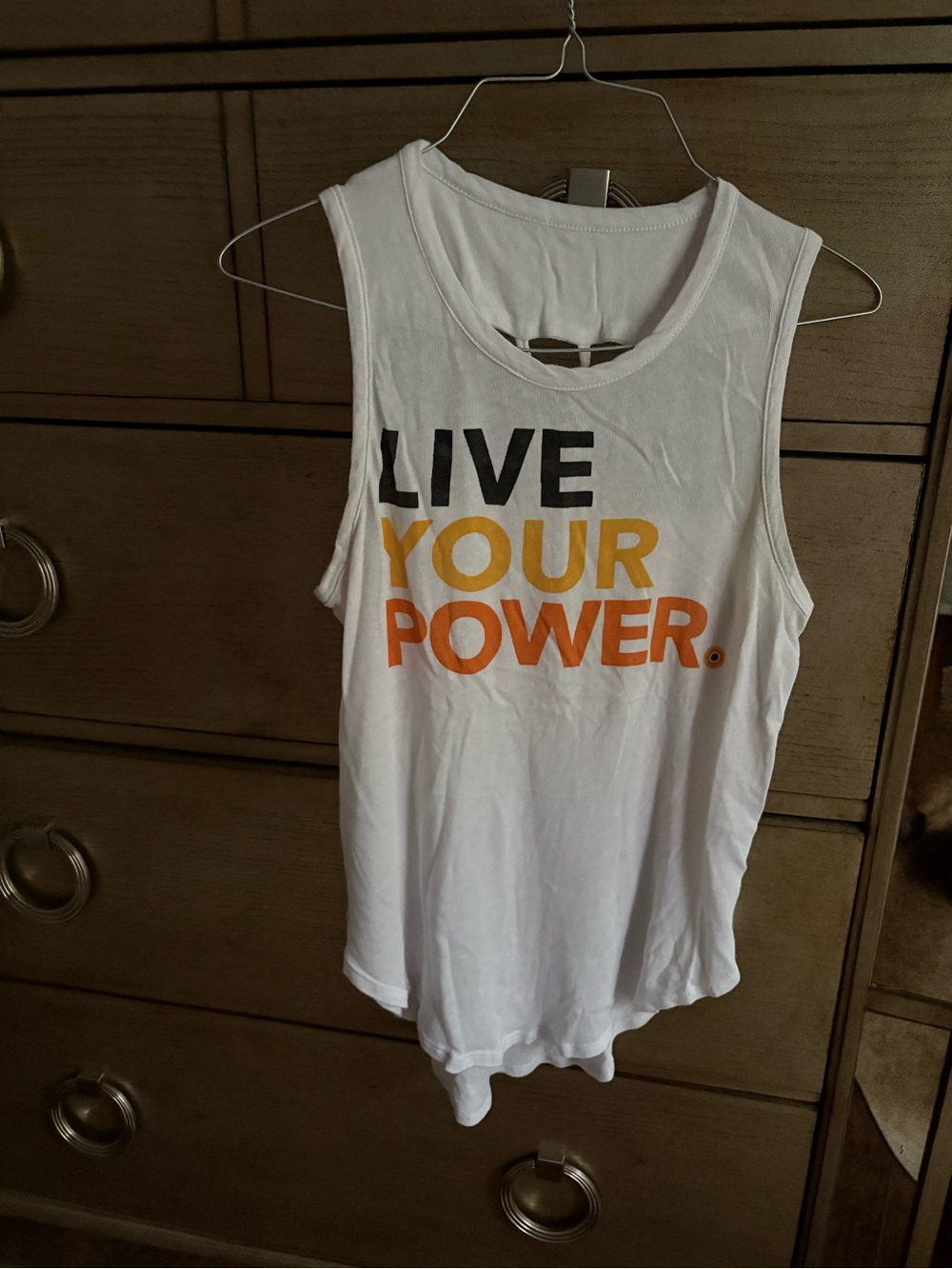 Chaser White 'Live Your Power' Graphic Tank with Black, Yellow & Orange Text